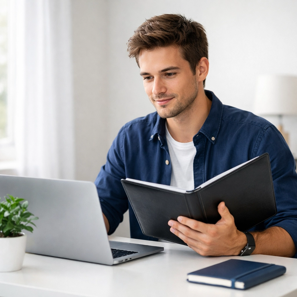 A young man in Texas researching how to build credit using a credit builder loan.