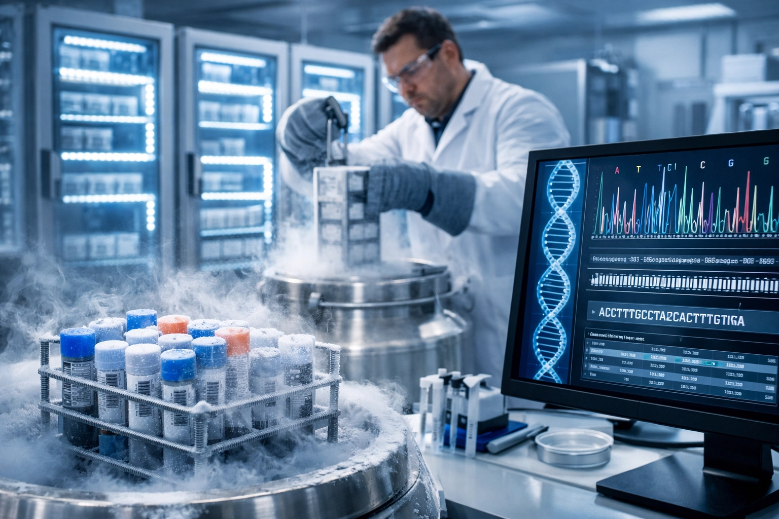 Genetic preservation laboratory with cryogenic storage for endangered species conservation