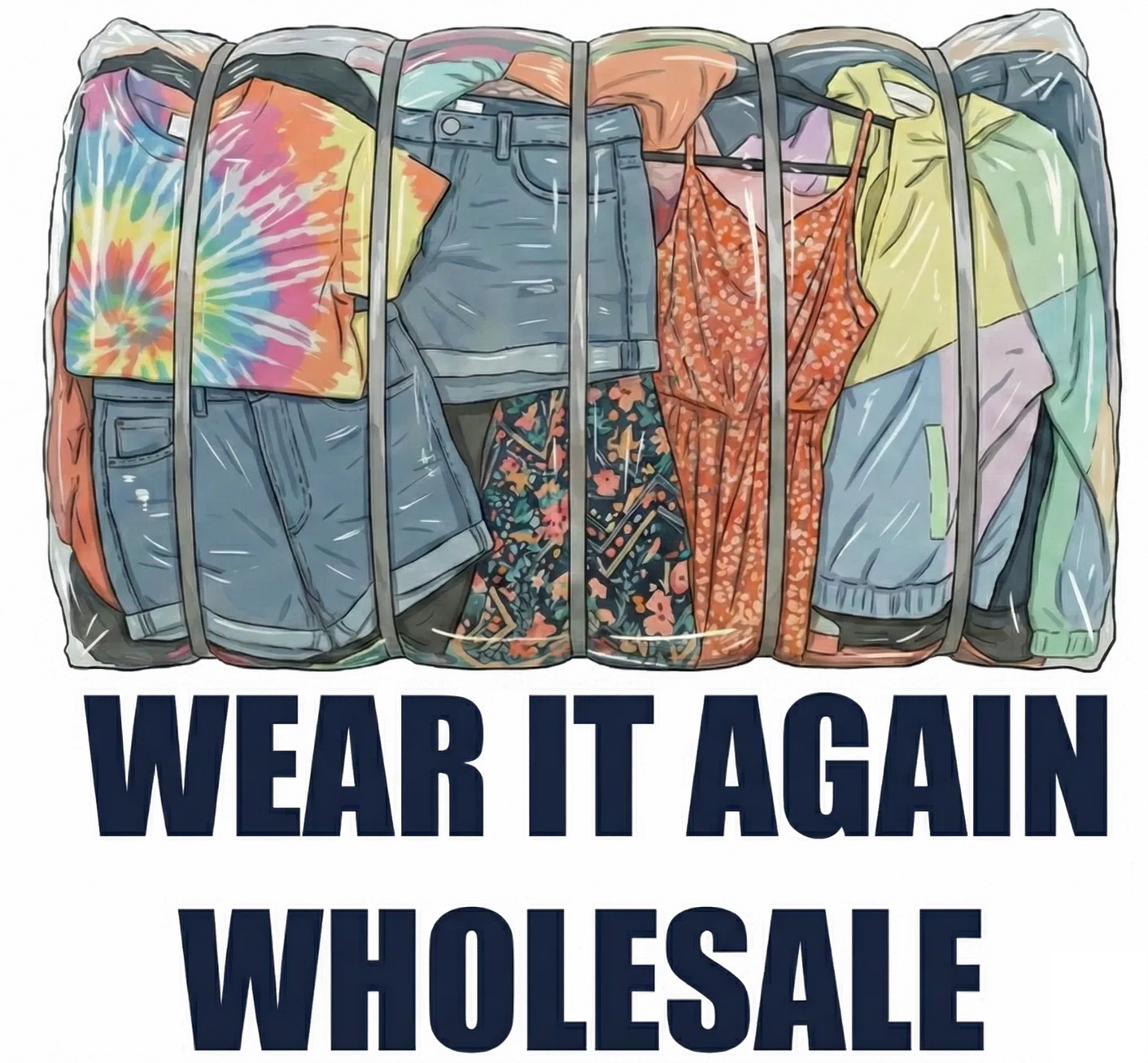 Assorted pre-loved clothing in a wholesale bale