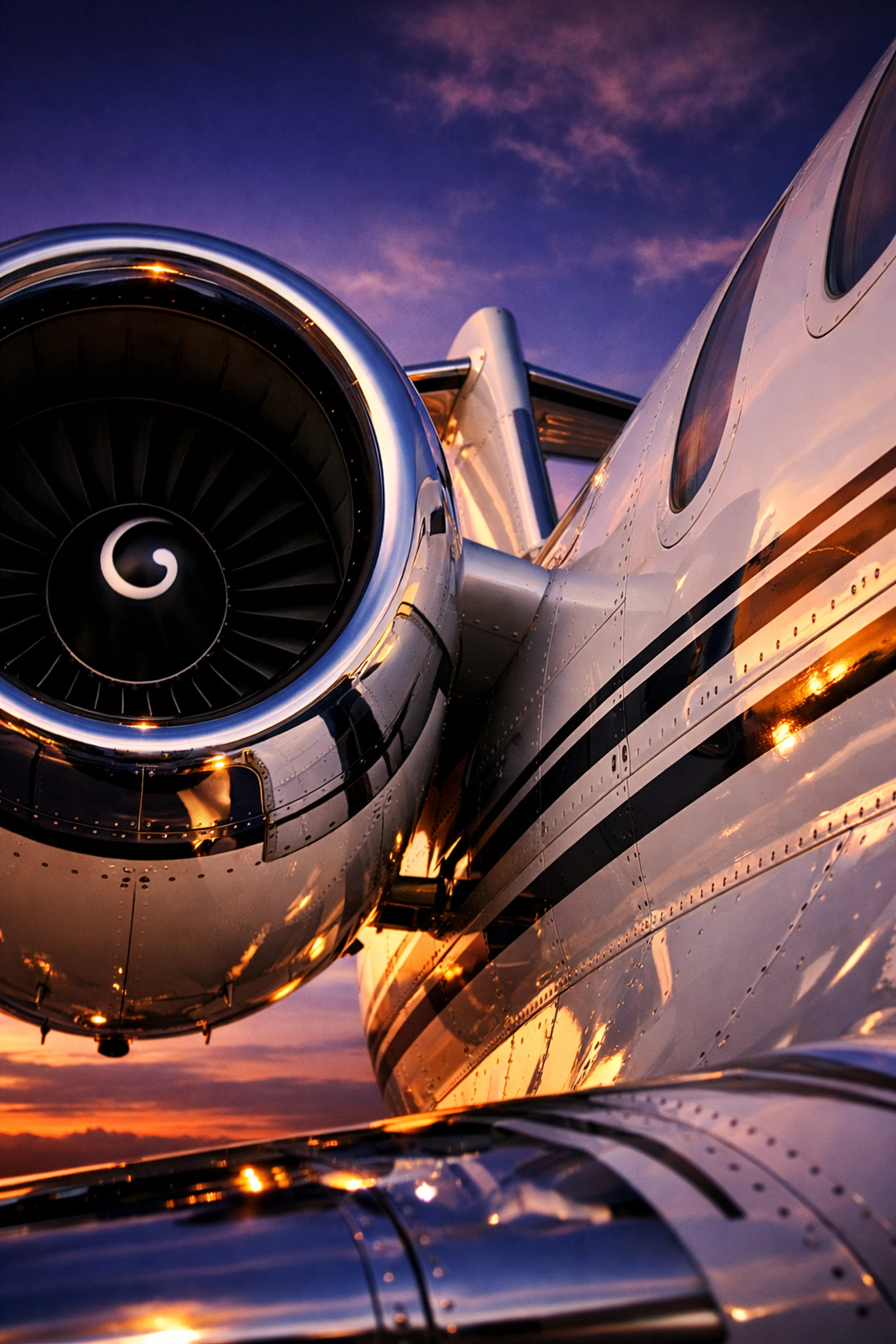 Close-up of a well-maintained private jet engine, highlighting the safety standards of premium charter aircraft.