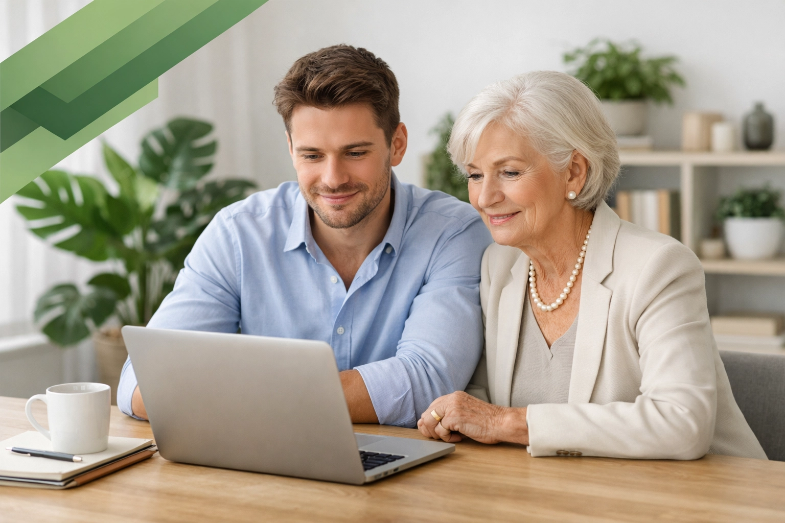 Senior woman and young entrepreneur discussing financial planning to avoid intergenerational entitlement.