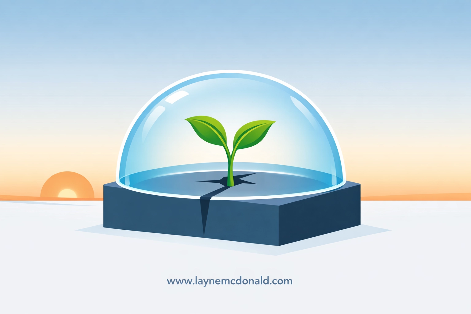 A green sprout under a protective dome representing the nurturing of emotional healing and spiritual growth.