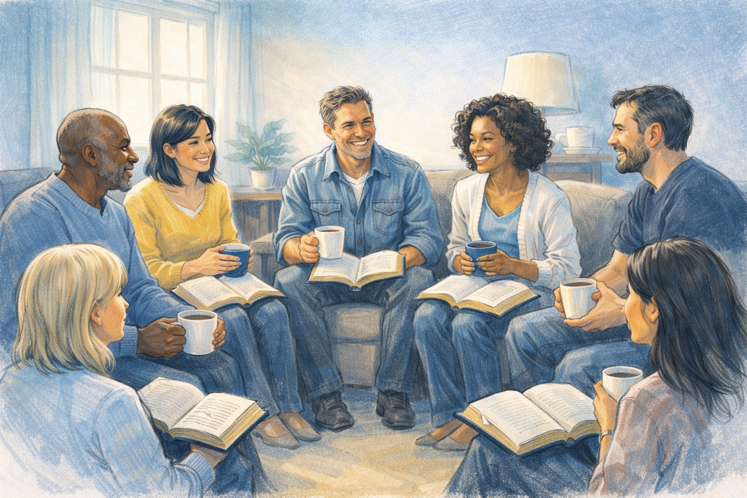 FA Memphis, First Assembly Memphis, Boundless Online Church, Memphis TN, 901, Cordova - Diverse Life Group members gathered in living room for Bible study and fellowship © FA Memphis