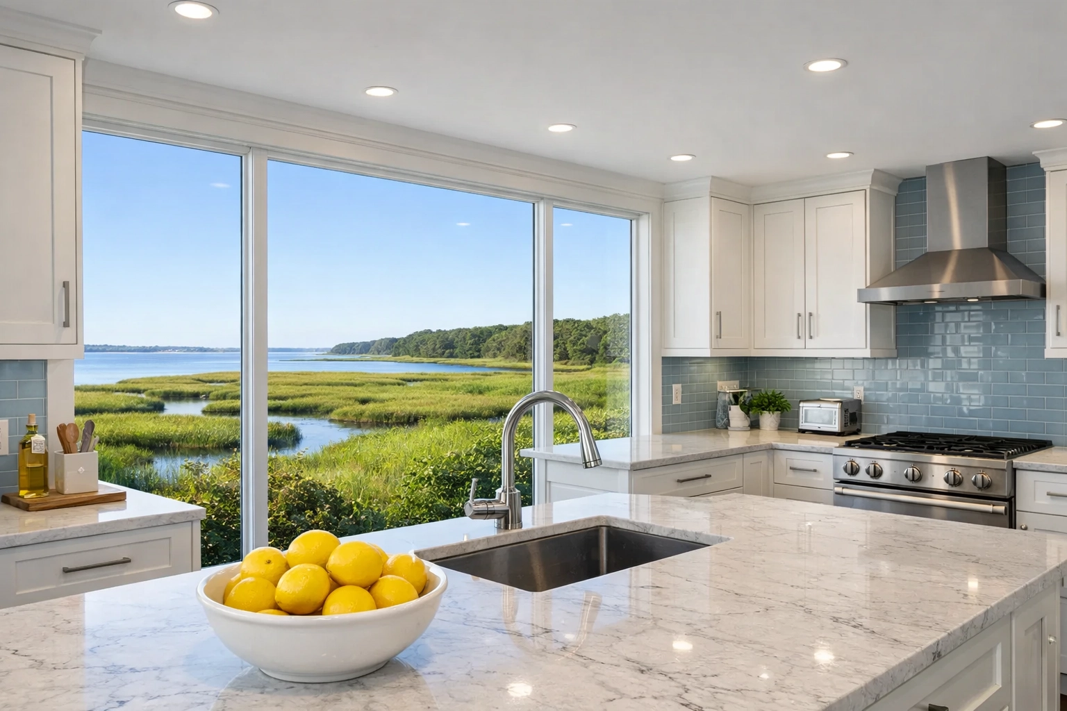 Spotless modern kitchen in Brewster, MA showing deep cleaning results for seasonal rentals.