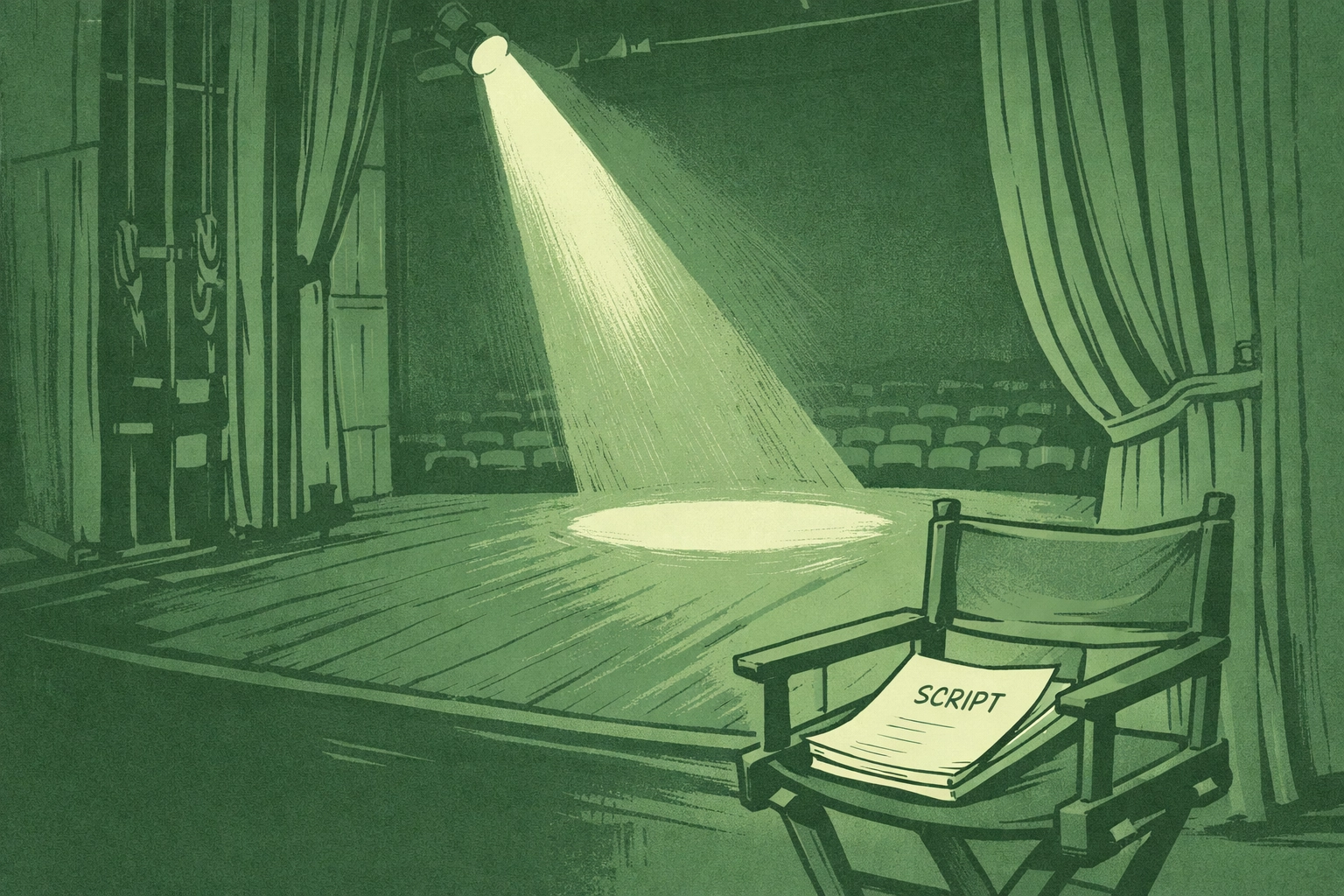 Off-Broadway theater stage spotlight and script representing Tennessee Williams' casting of Candy Darling