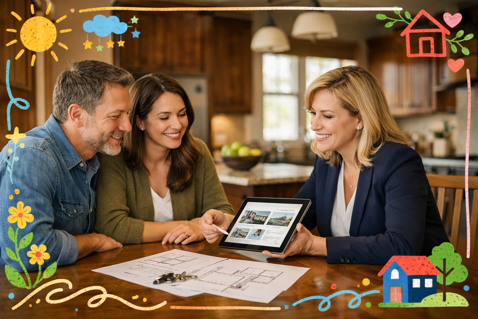 Home consultation meeting where a Team Haigh agent reviews a listing plan with homeowners.