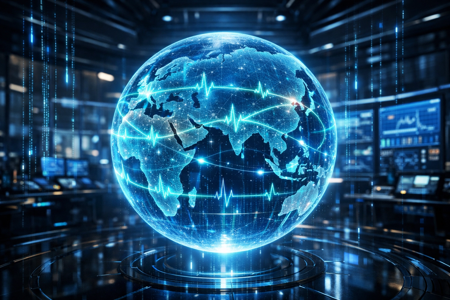 A glowing holographic globe representing global health data sovereignty and international compliance standards.