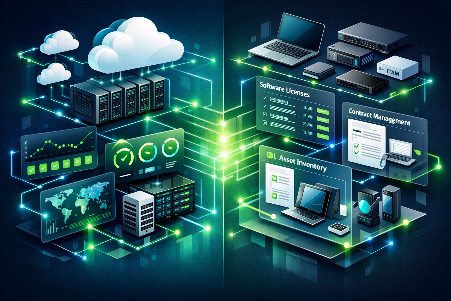 ServiceNow ITOM and ITAM infrastructure visualization showing integrated asset management