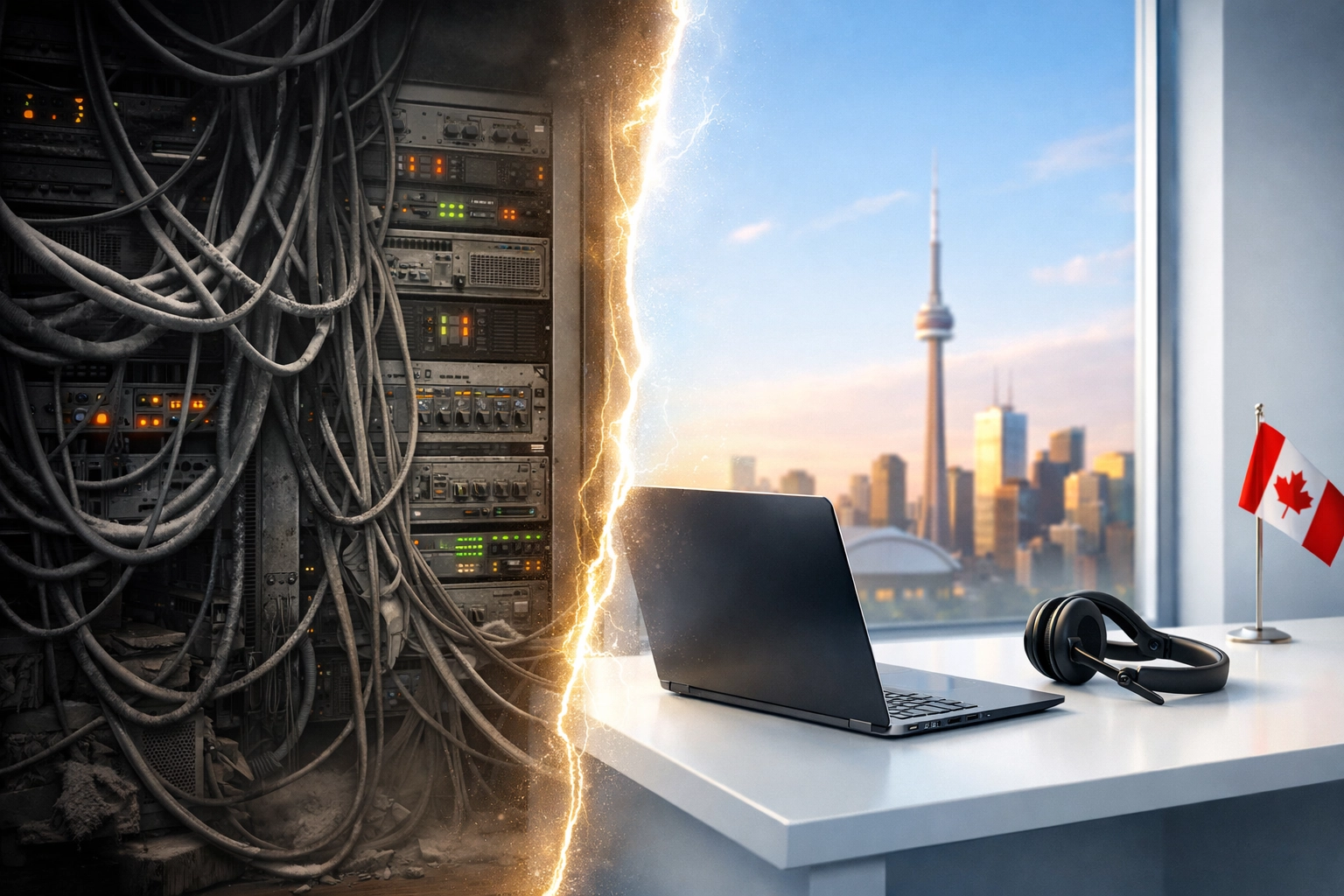 Transition from legacy hardware to modern cloud pbx canada in a professional Toronto office.