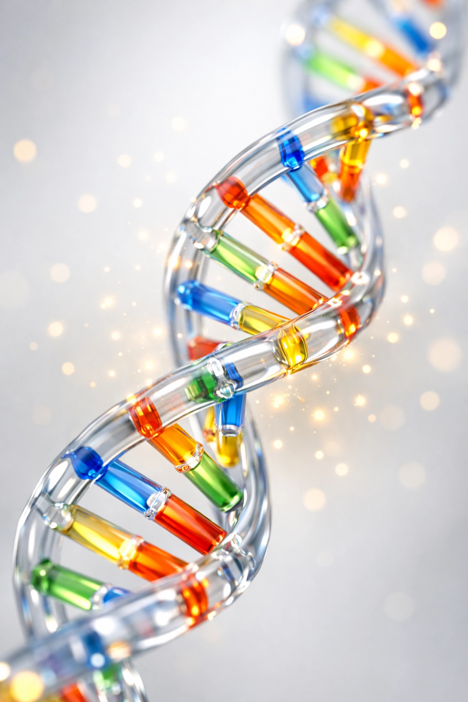 Illuminated DNA strand symbolizing cellular repair and longevity through peptide bioregulation.