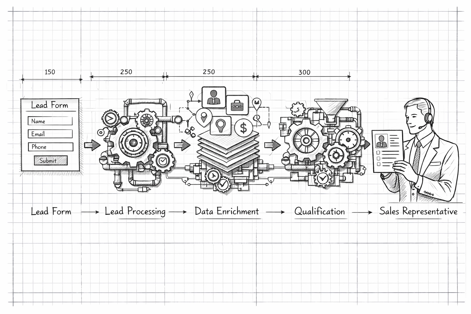 Automated B2B lead generation workflow from capture to enriched prospect delivery