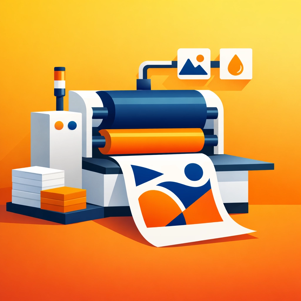 Minimalist printing press showing two-color design for sustainable graphic design services