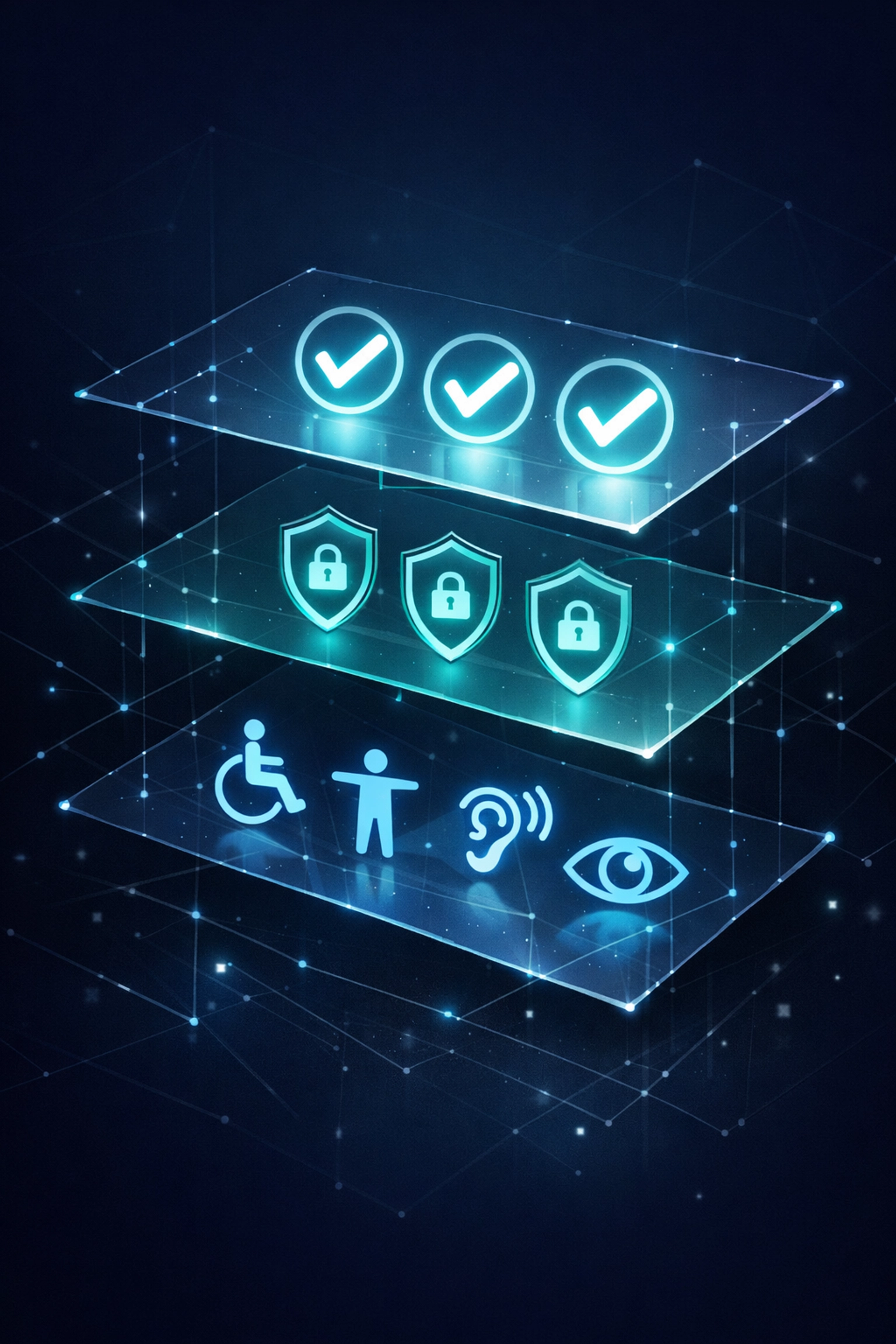 Comprehensive automated testing showing accessibility, security, and regression coverage