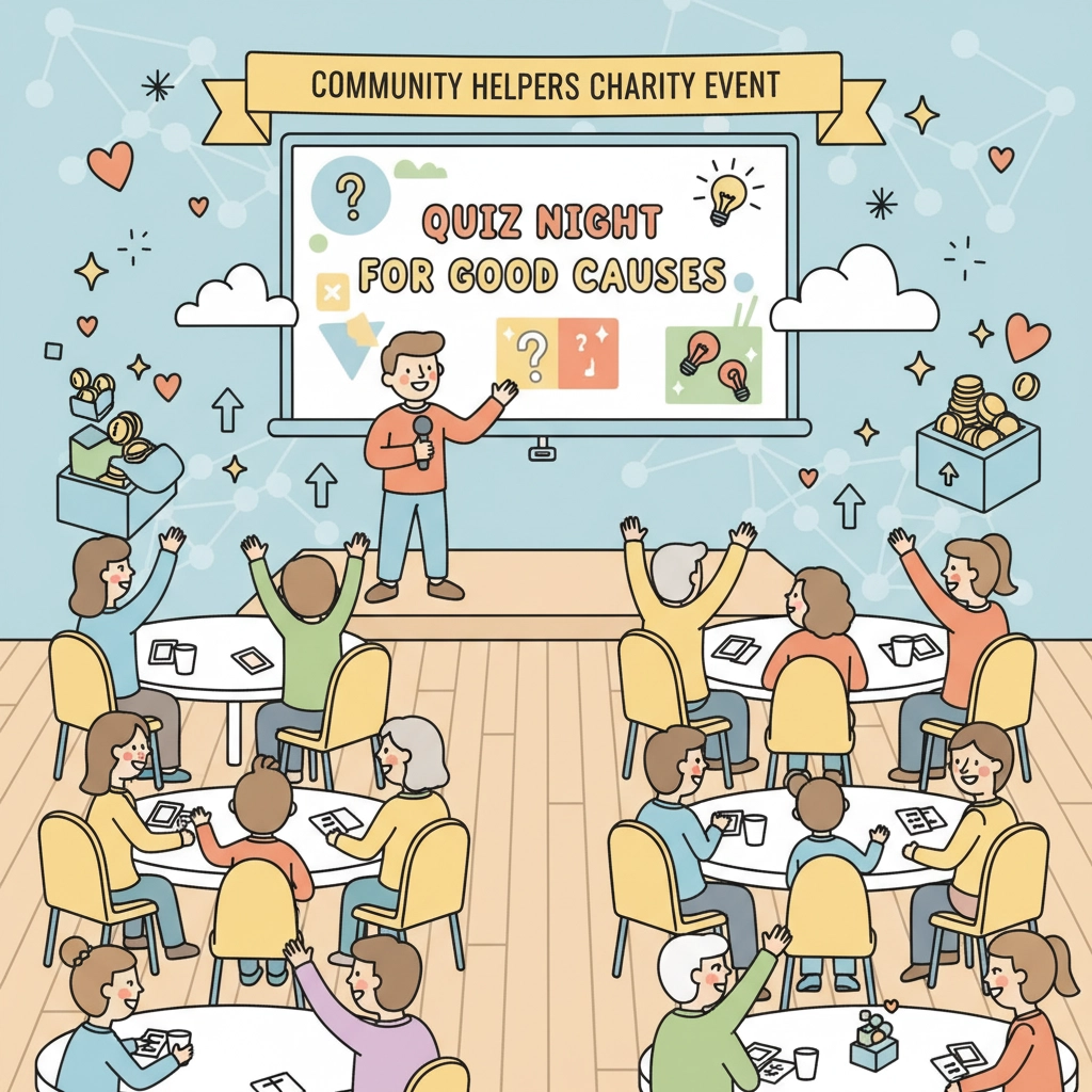 Illustrated image of a charity quiz event