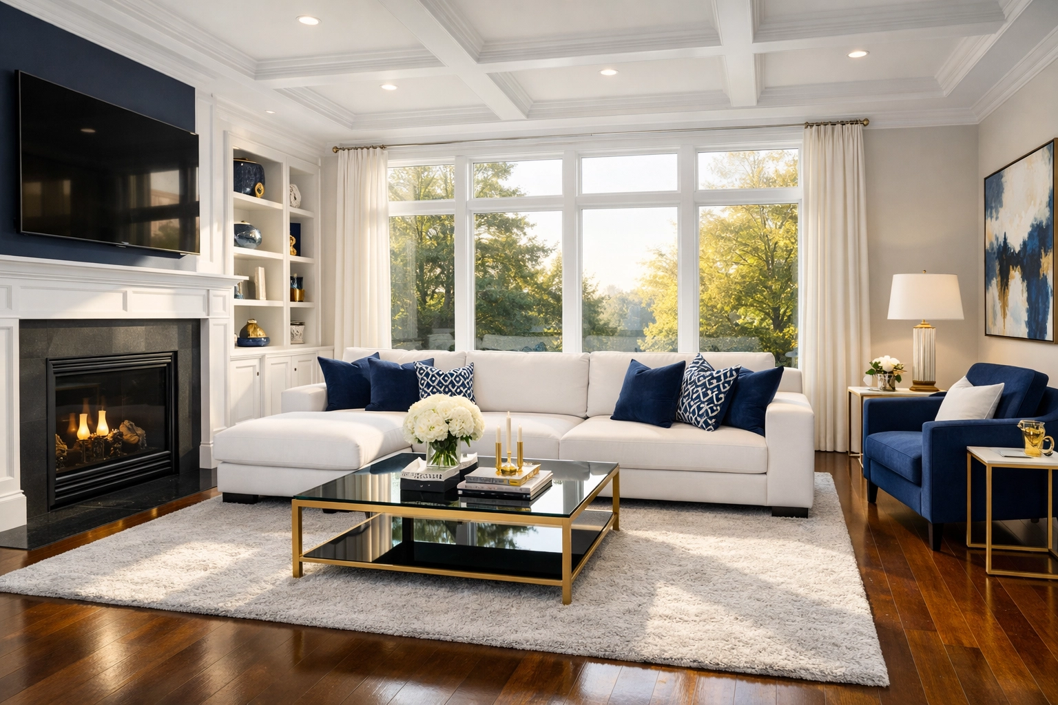 Spotless living room in a Needham home after professional bi-weekly house cleaning service.