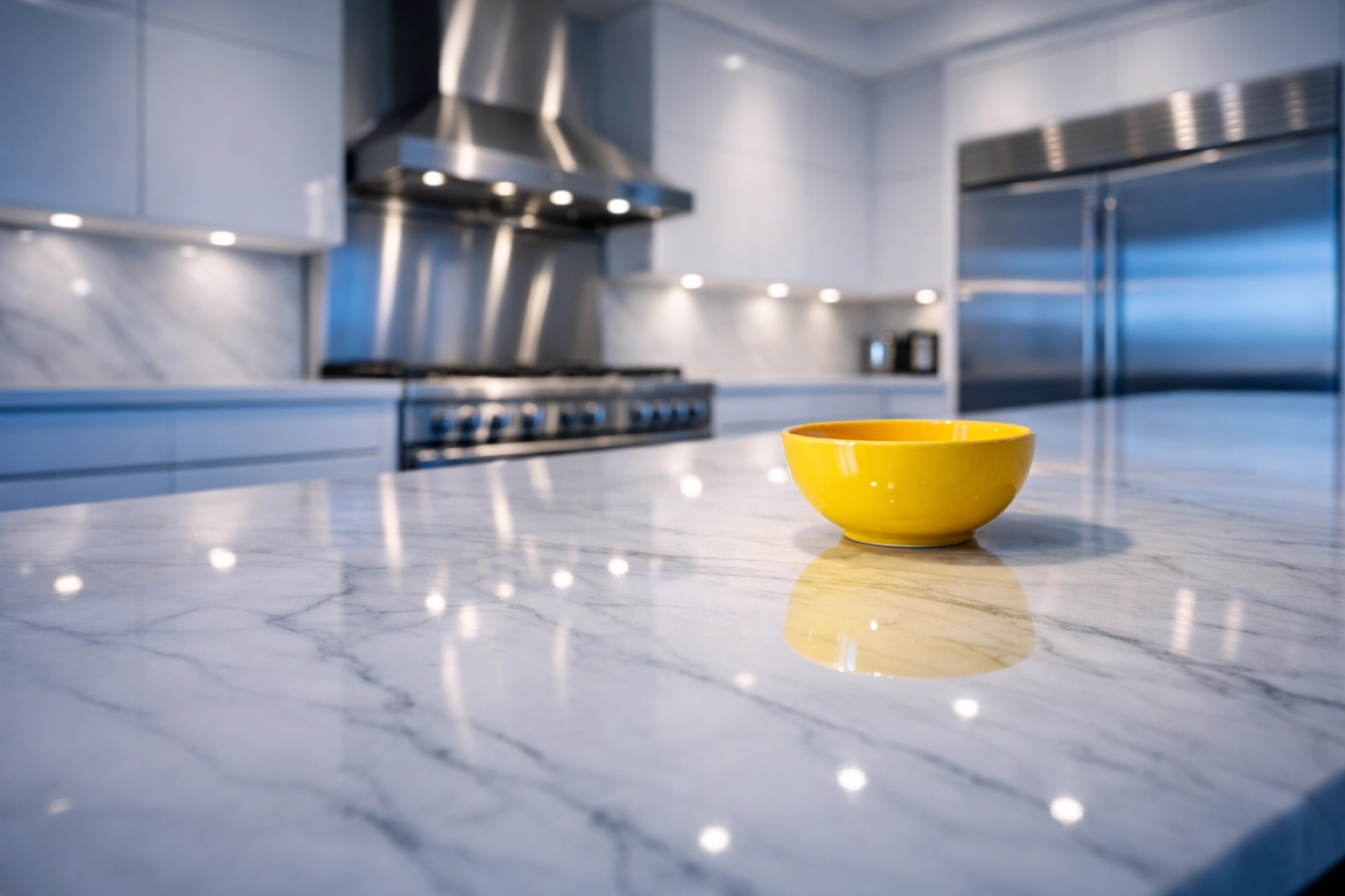 Polished marble kitchen island and high-end appliances illustrating professional Groton estate maintenance standards.