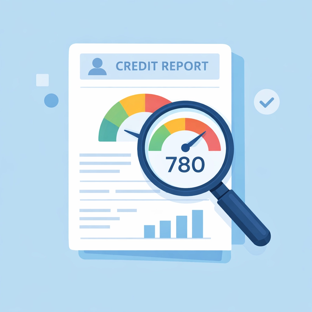 Lupa revisando un reporte de crédito para detectar y corregir errores financieros.