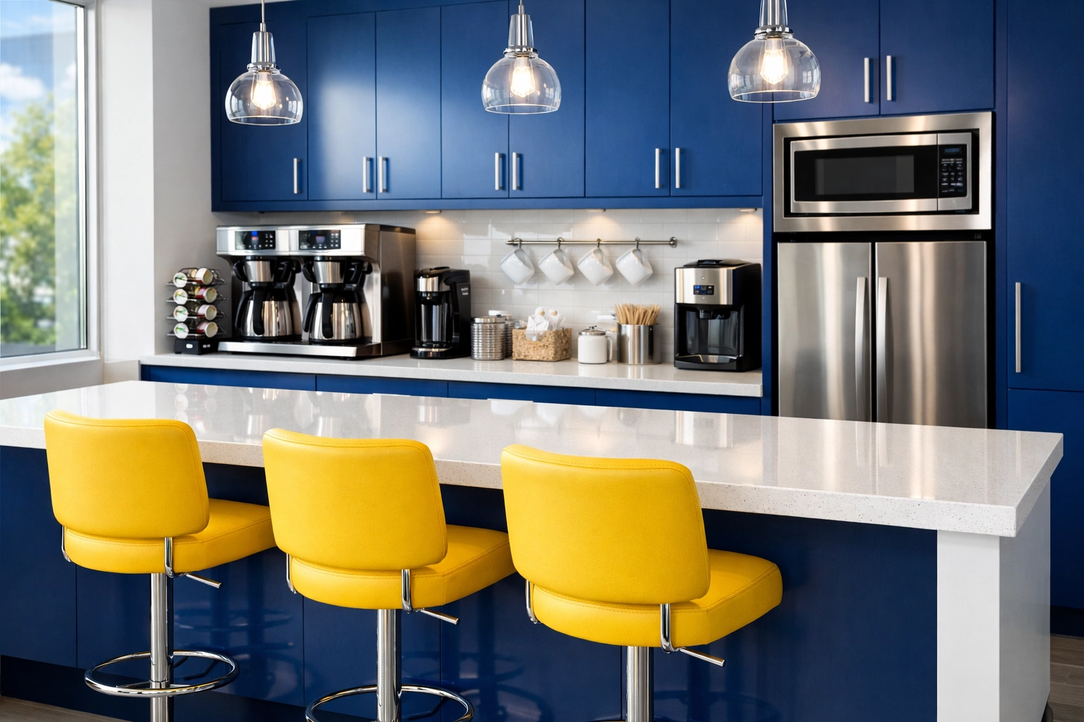 Spotless and organized office breakroom in Reading, MA, showcasing high-end commercial cleaning results.