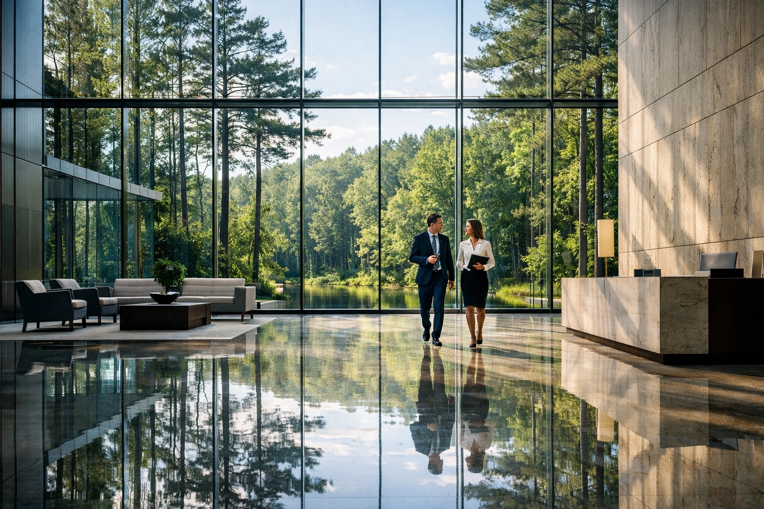 Business advisors discussing a North Carolina exit strategy in a modern corporate setting.