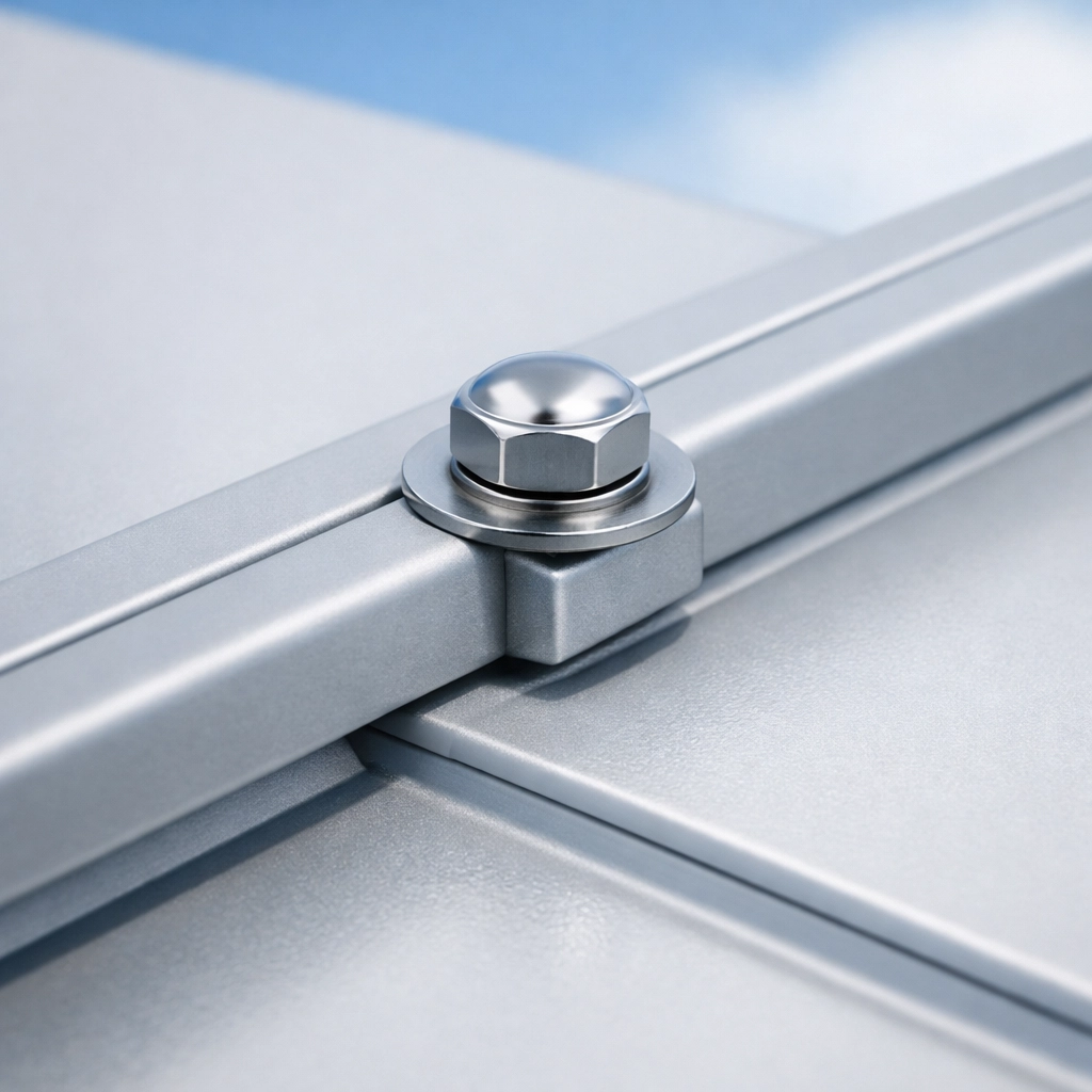 Close-up of marine-grade metal roofing fasteners resisting saltwater corrosion in Sydney.