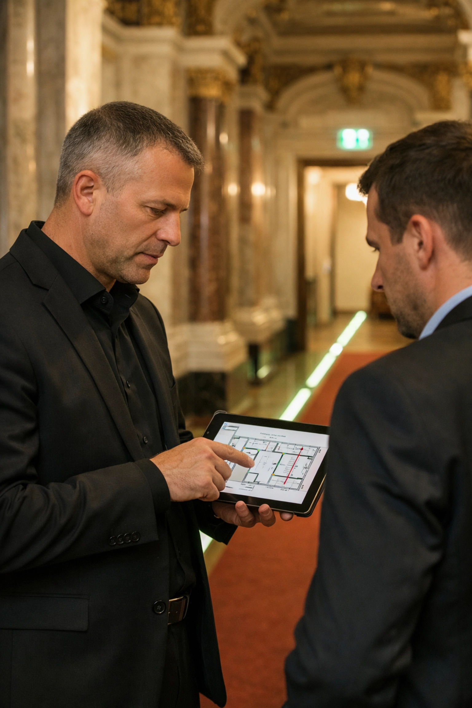 Professionelle Event Security in Wien plant Evakuierung und Fluchtwege in historischer Location.