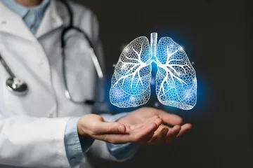 Doctor with lung hologram