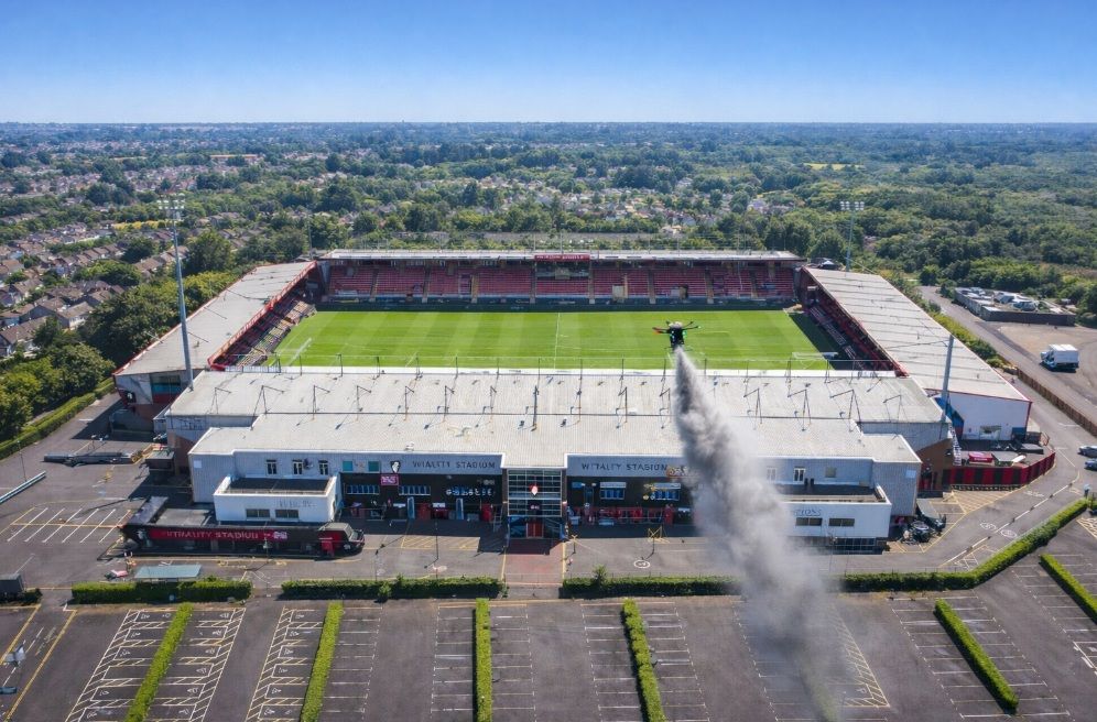 Drone scattering ashes at Bournemouth stadium