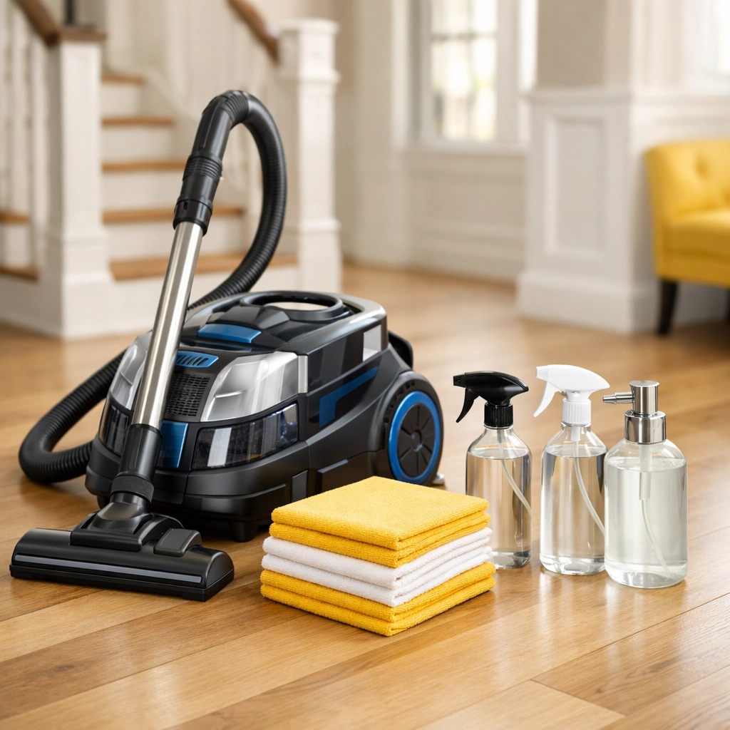 Professional HEPA vacuum and cleaning supplies ready for deep post construction cleaning Franklin.