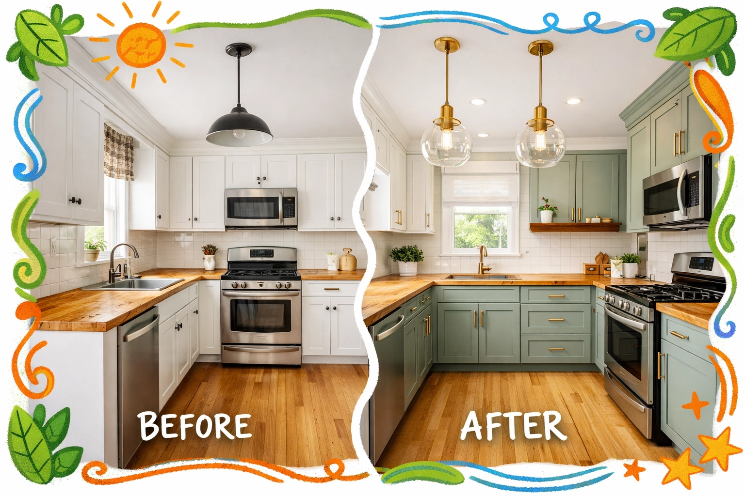 Before and after kitchen renovation showing home improvement value for Cobb County sellers