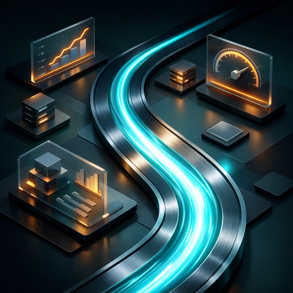 Abstract visualization of fast website performance metrics and optimized data speed for 2026.