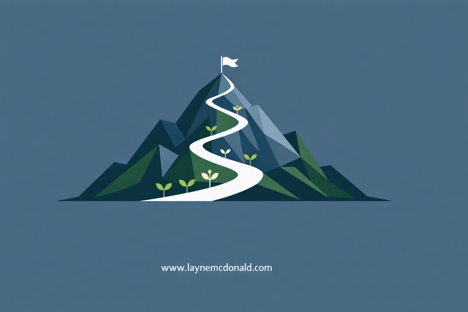 Minimalist mountain path with a flag representing the journey of spiritual growth and Scripture memorization.
