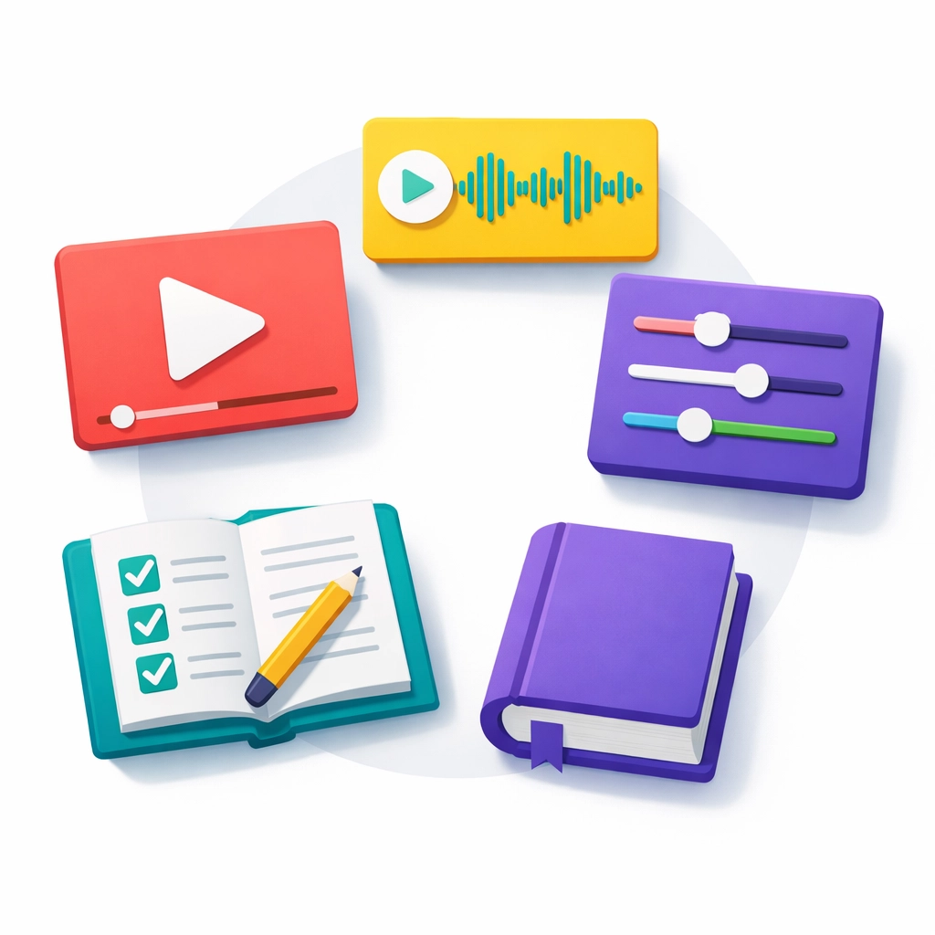 Different types of digital products including video courses, eBooks, and templates