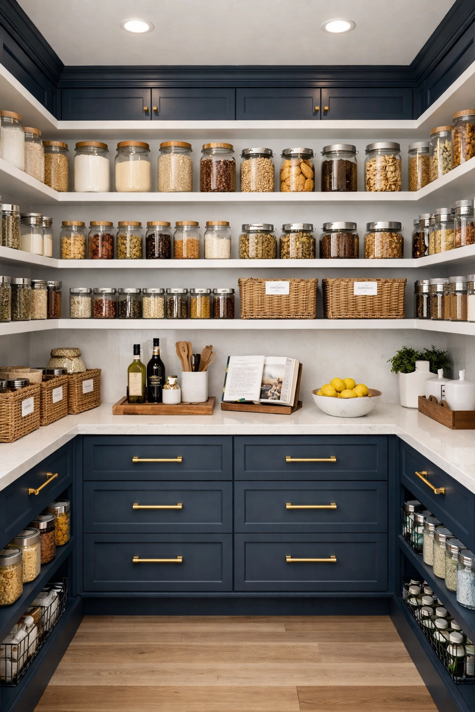 A perfectly organized luxury pantry showcasing elite ninja-level attention to detail.