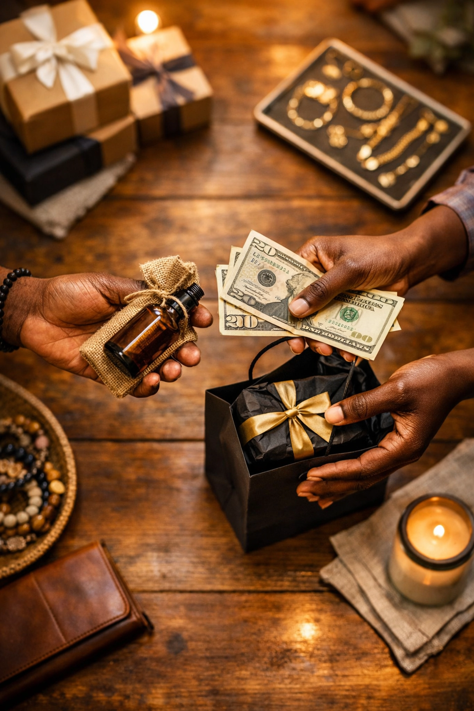 Black Wall Streets Then & Now: How O.W. Gurley's Legacy Lives in Every Buyblack Purchase Hands exchanging products at Black-owned business counter supporting Buyblack economy