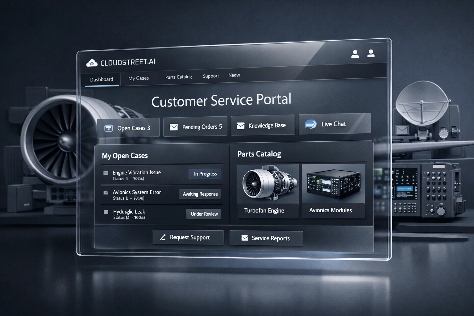 Customer order portal interface for aviation parts with self-service ordering capabilities