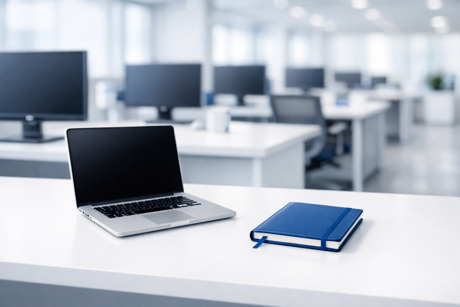 Sanitized office workstation with a dust-free desk, showcasing reliable office cleaning in Brookfield, MA.