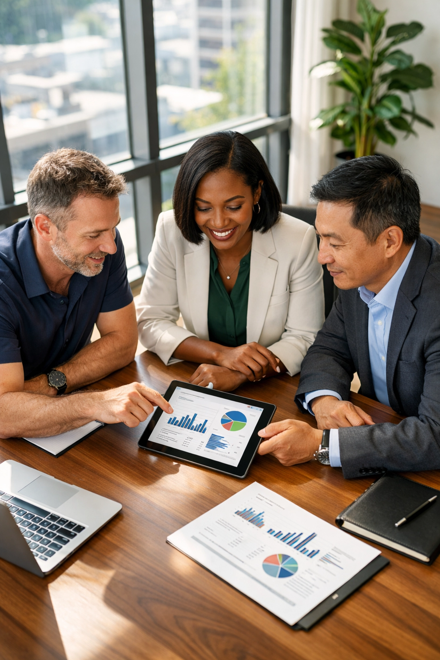 IT leaders and a ServiceNow implementation partner collaborating on ITAM data visualization for business transformation.