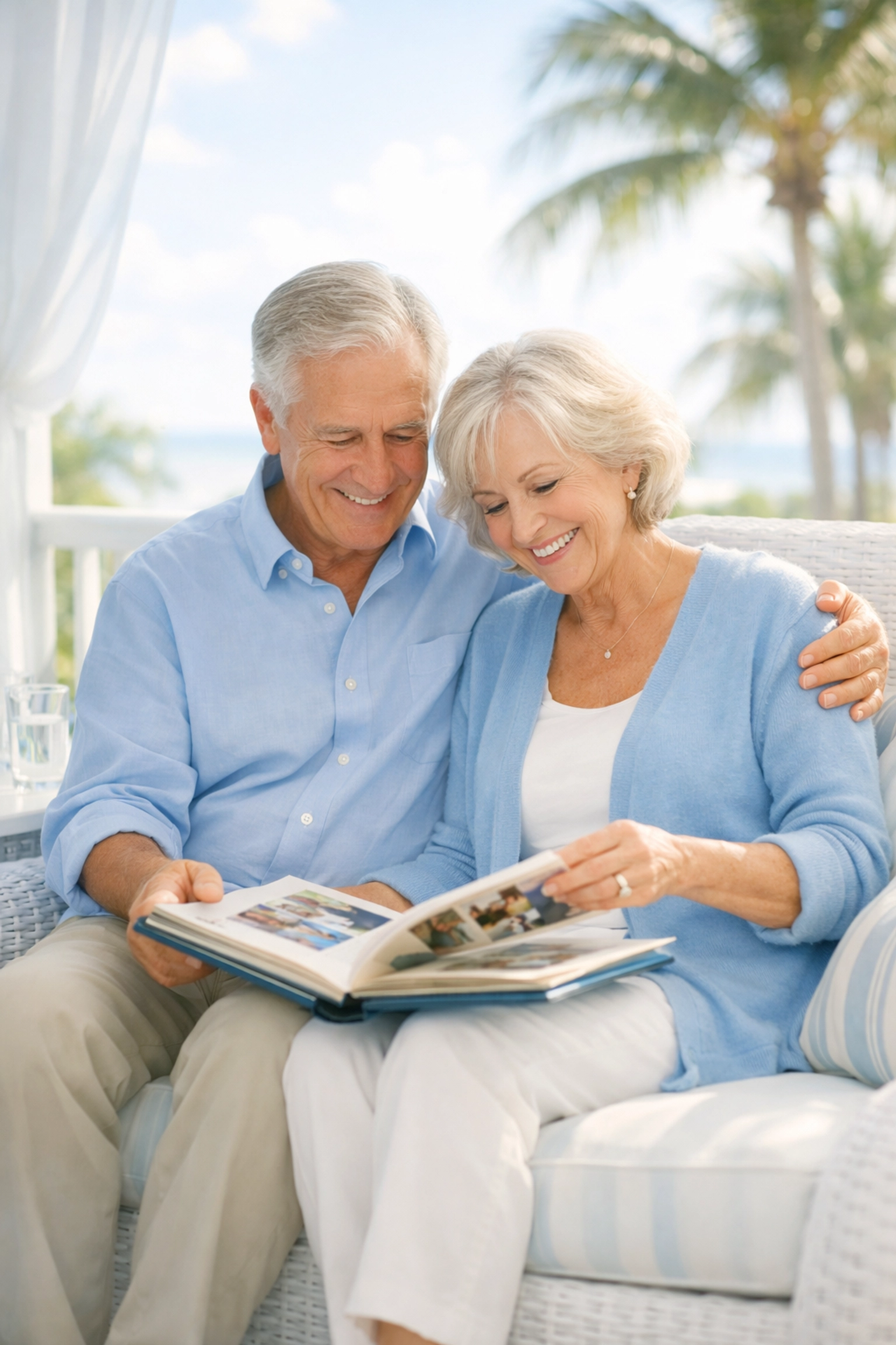 Personas mayores felices en Florida disfrutando de tranquilidad después de usar la planificación patrimonial para evitar la corte de legalización de testamentos.