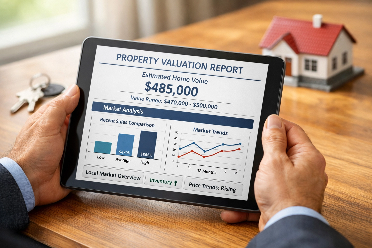 Real estate agent reviewing home valuation report for North Carolina property seller