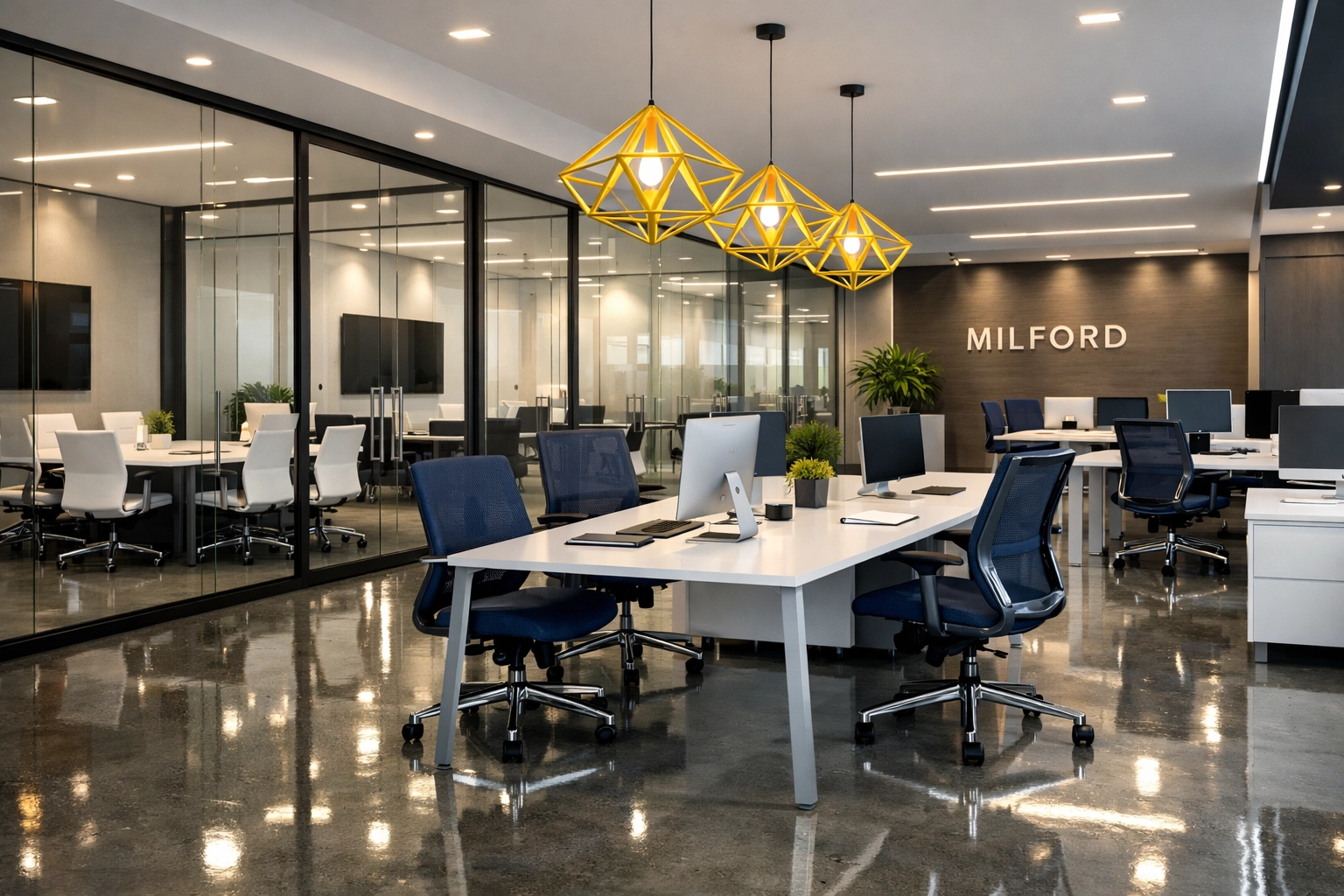 Clean modern corporate office space in Milford after post construction cleaning Milford.