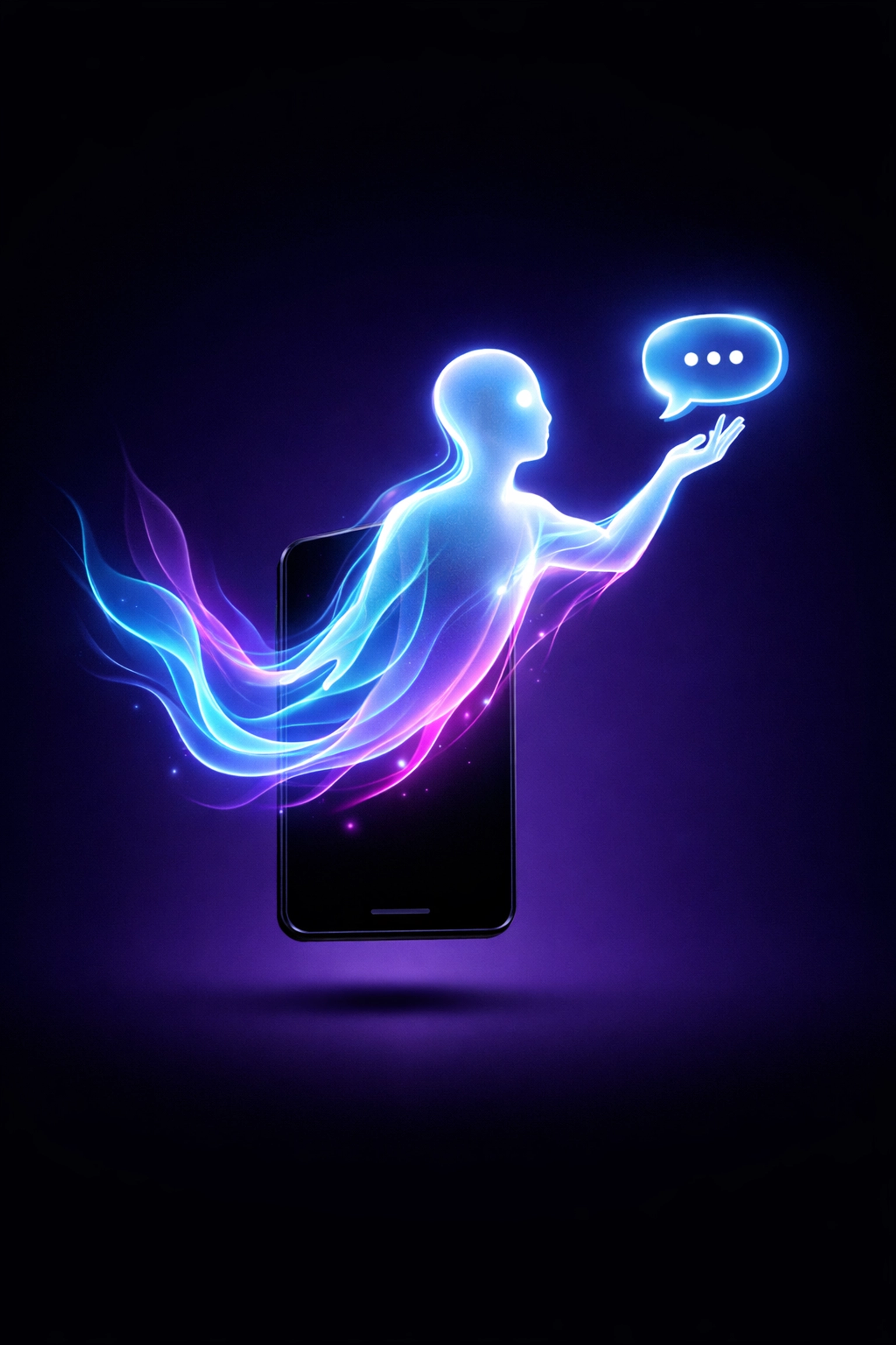 Futuristic visual of an AI receptionist managing customer calls and SMS messaging for small businesses.