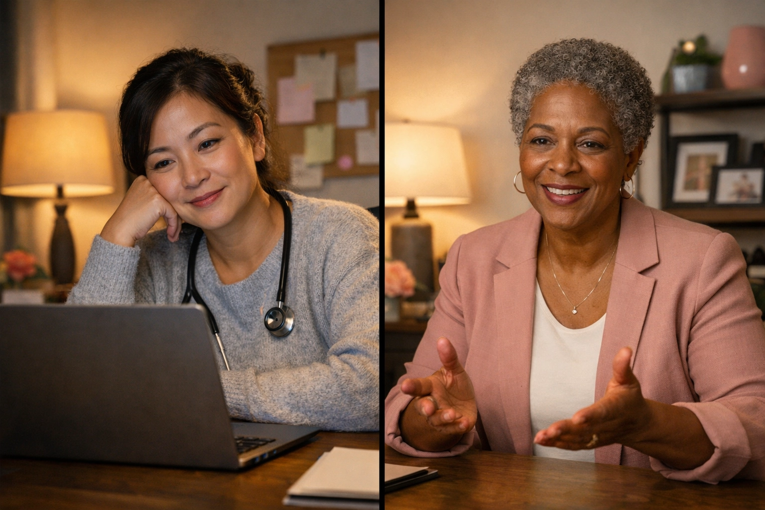 Director of Nursing receiving remote mentorship support via video call from experienced nursing leader