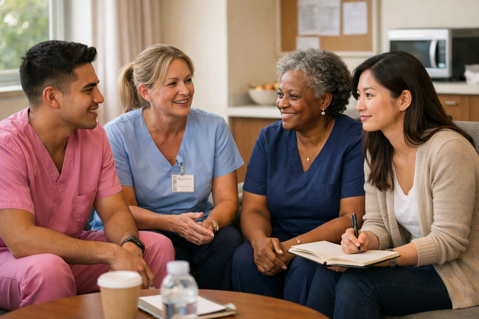 Director of Nursing building trust with diverse nursing staff during team meeting