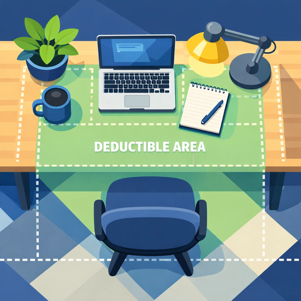 Home office workspace layout highlighting deductible area for tax planning purposes