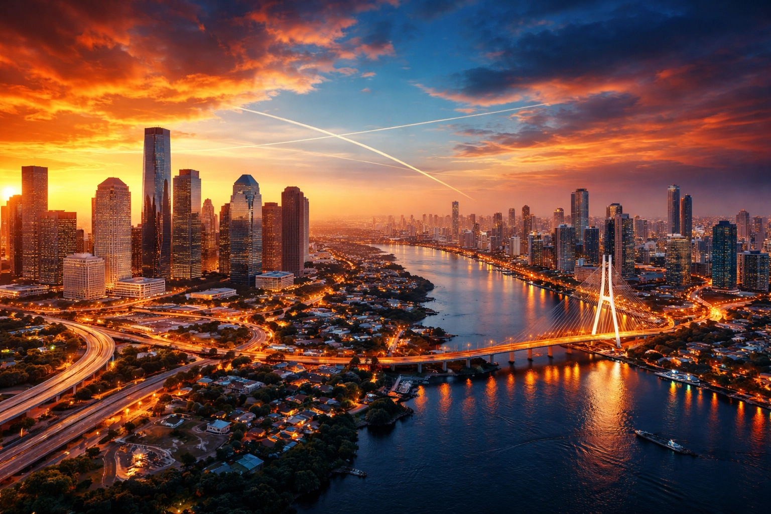 Aerial view of Houston and Lagos skylines symbolizing PSI’s USA-Nigeria air freight connection