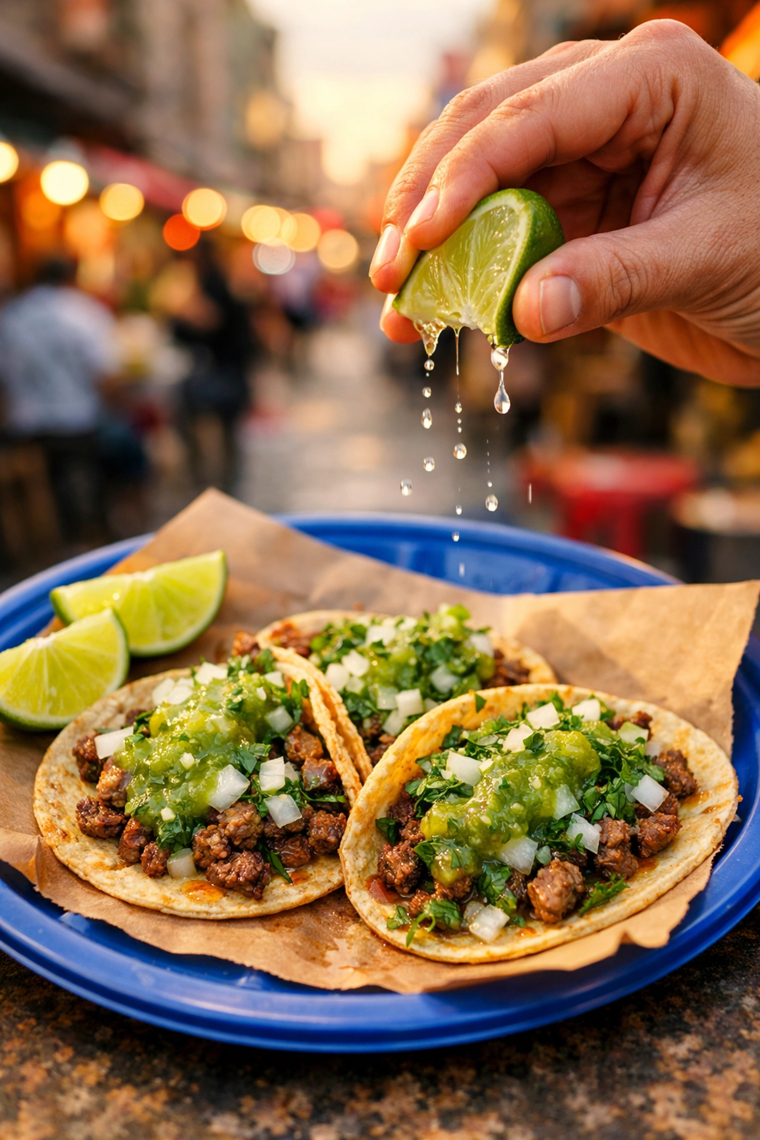 Street tacos served on a plate with salsa and lime, showcasing authentic budget travel food in Mexico City.