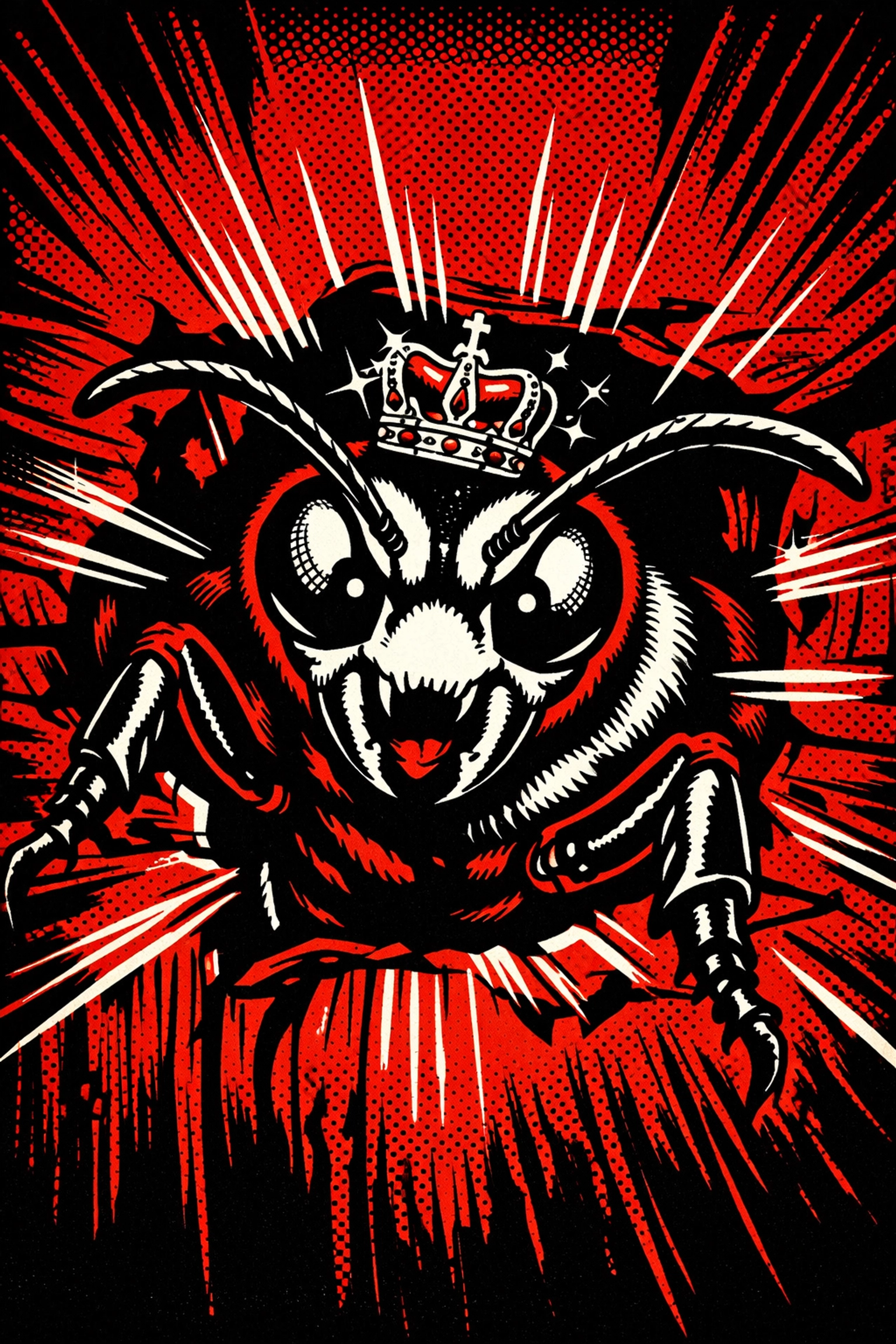 Comic illustration of a queen wasp waking up in spring for wasp control Jasper AL.