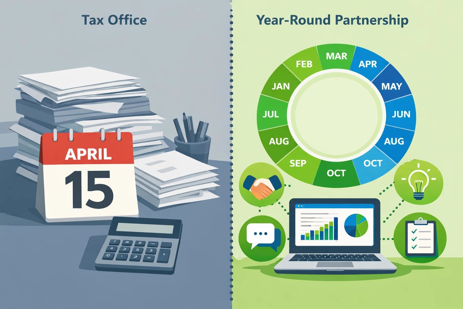 Comparison of traditional seasonal tax prep versus year-round concierge tax services for small businesses