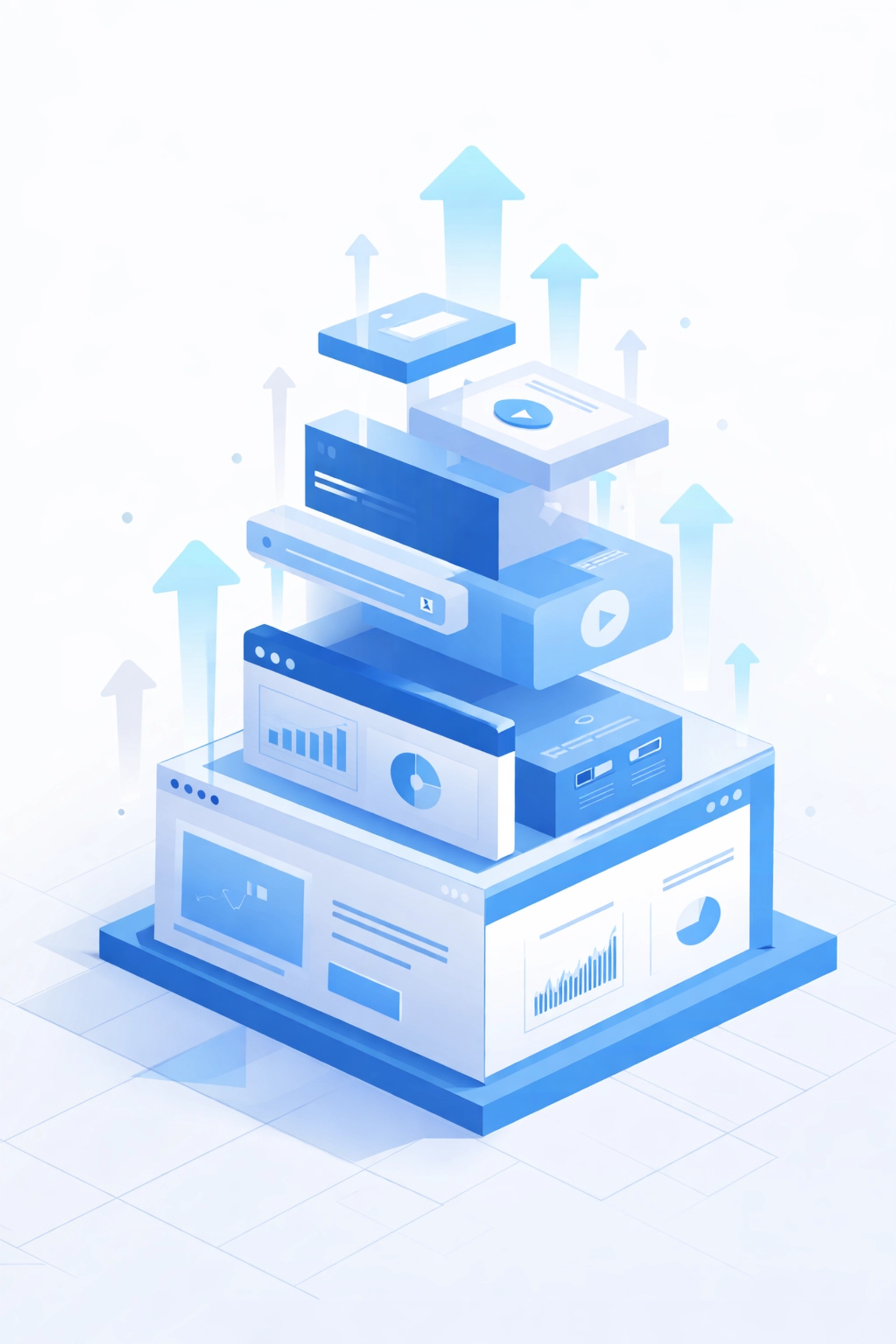 Vector of a website expanding with modular blocks, showing the scalability of custom web design