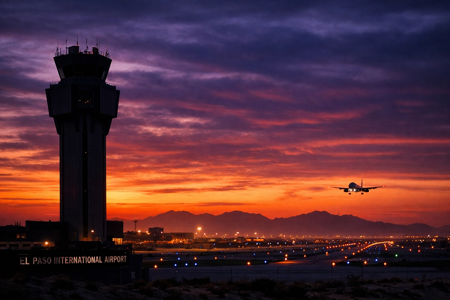 El Paso International Airport at dawn during FAA temporary shutdown over drone concerns